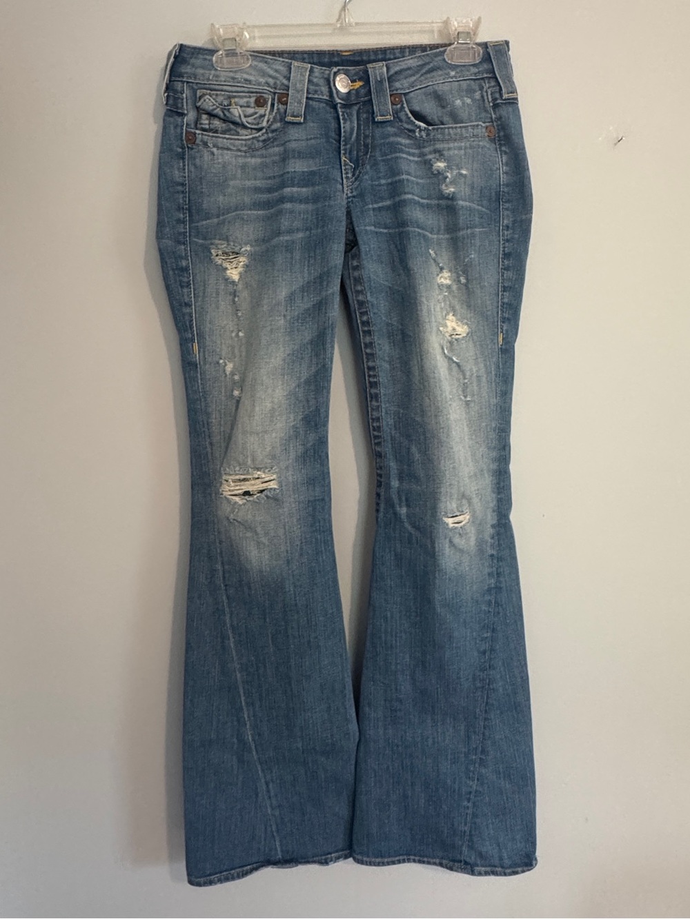 True Religion Joey Low Rise Distressed Flare Jeans - 28